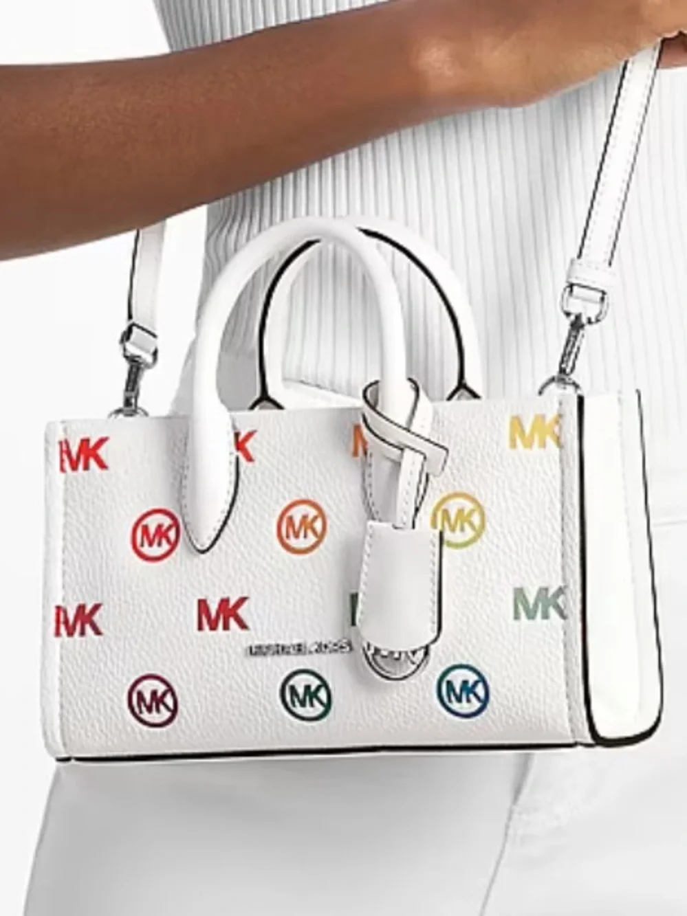 Michael Kors Mirella Small Rainbow Logo Embossed Convertible Crossbody Bag
